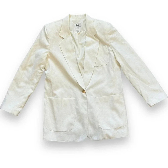 Lucia Vintage Oversized Blazer Jacket White Ivory Gold Button Womens Size 12 USA - Picture 1 of 10